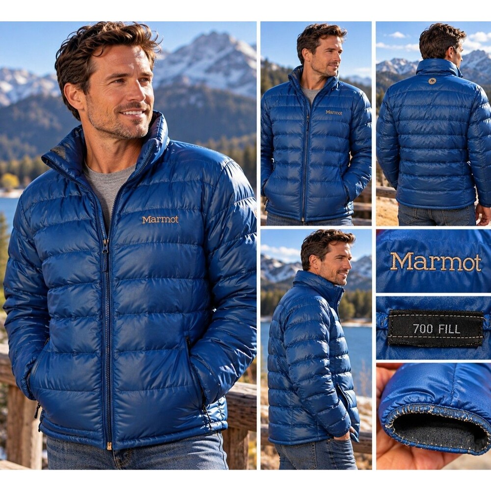 Marmot Men's Blue 700 Fill Duck Down Puffer Jacket Coat Size Large